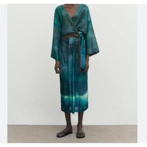 Massimo Dutti Ombre Printed Midi Skirt Size 10 NWT
